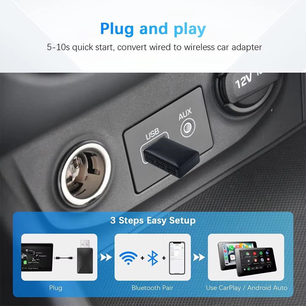 Wireless Carplay Adapter Android Auto Wireless Smart Dongle 2In1 for Volvo Benz Audi Kia Hyundai VW Mazda Cadillac MG Peugeot